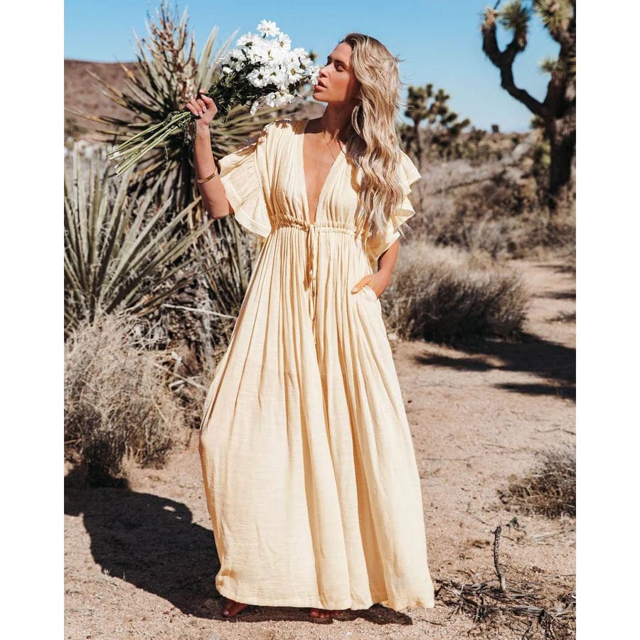 Maxi Ibiza Dress with V-Neck Ruffle for Women
