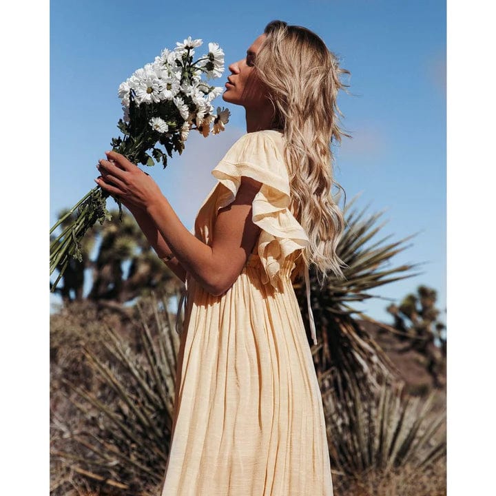 Maxi Ibiza Dress with V-Neck Ruffle for Women