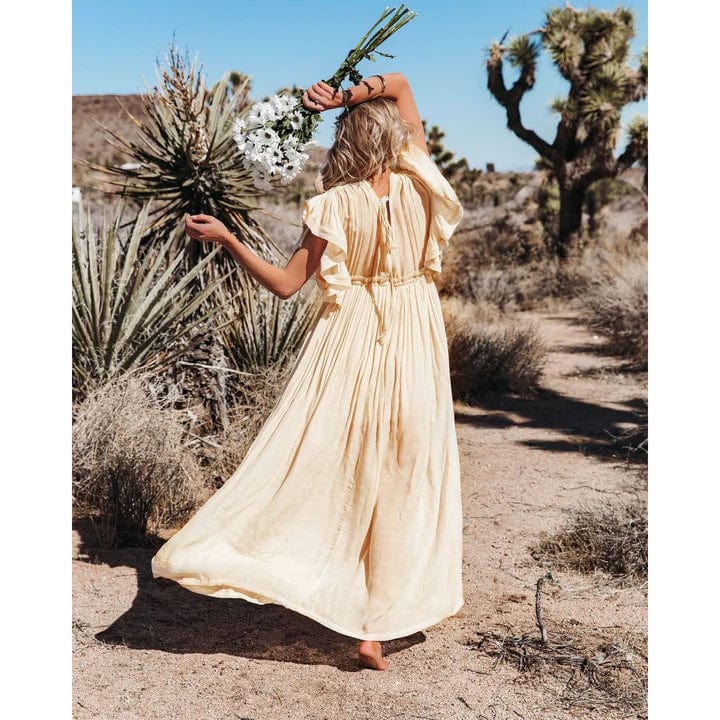 Maxi Ibiza Dress with V-Neck Ruffle for Women