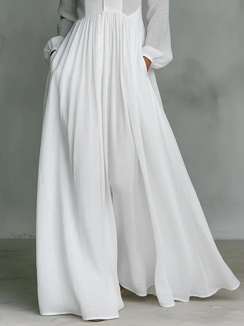 Maxi Shirt Dress with Stand Collar for Women