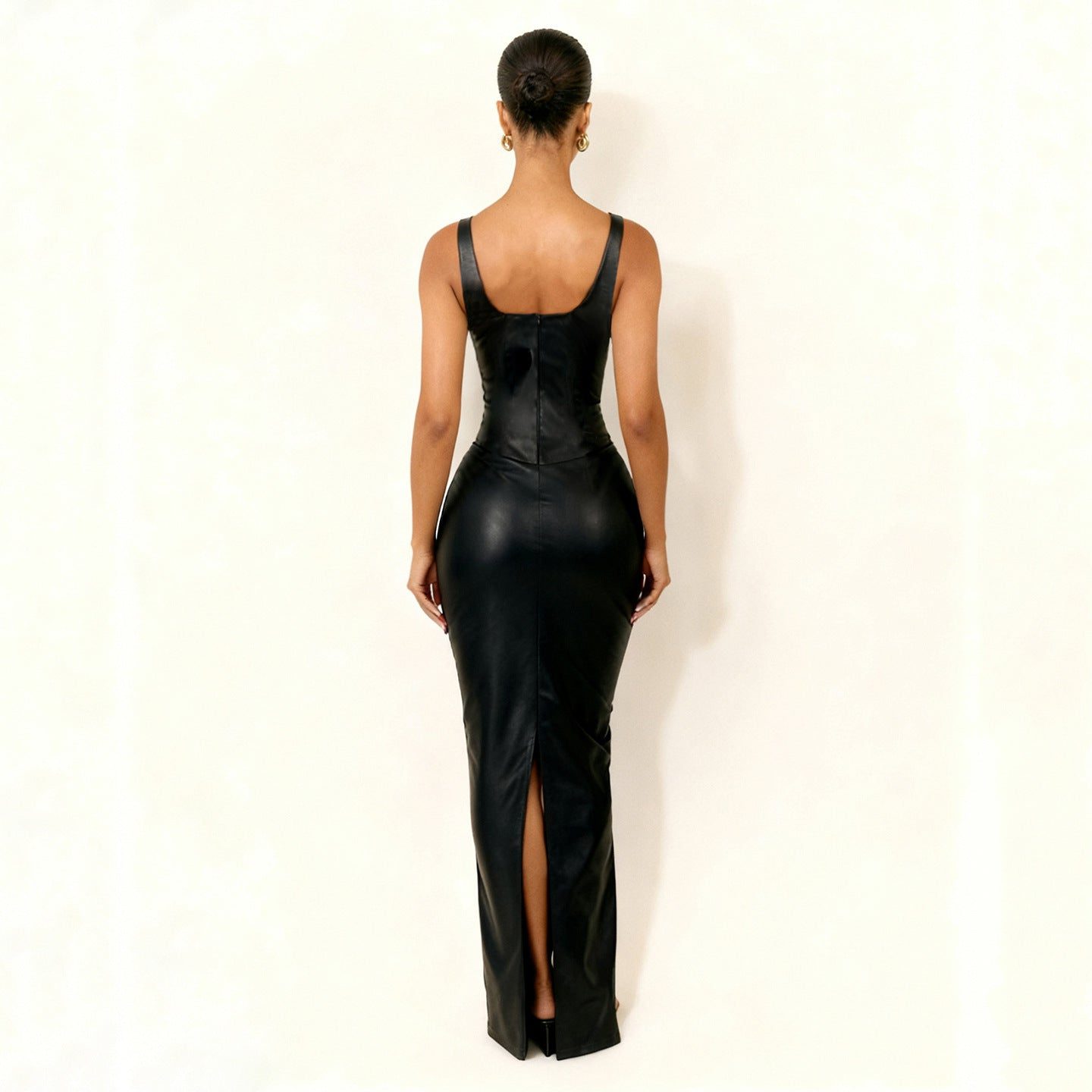 Faux Leather Maxi Dress with Corset Detail for Women - View 4