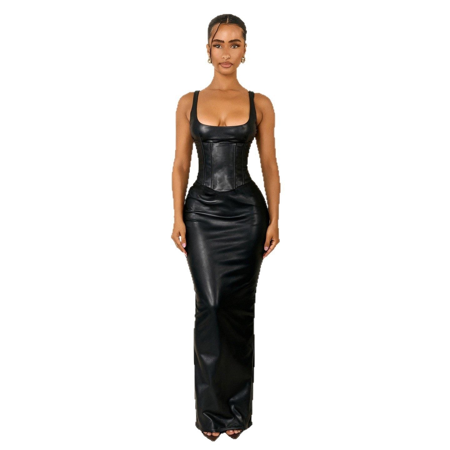 Faux Leather Maxi Dress with Corset Detail for Women - View 5