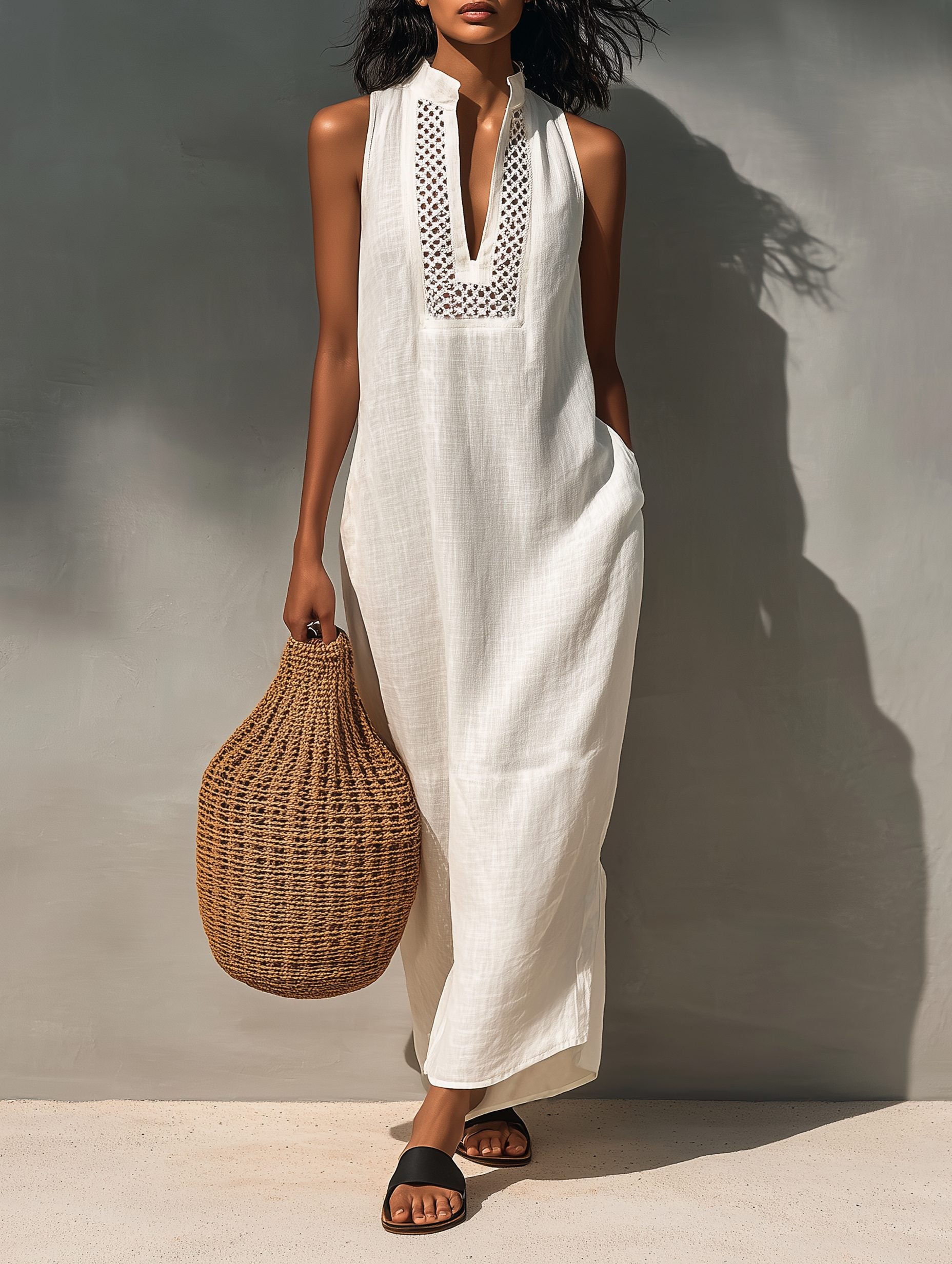 Maxi Dress with Cutout V-Neckline for Women