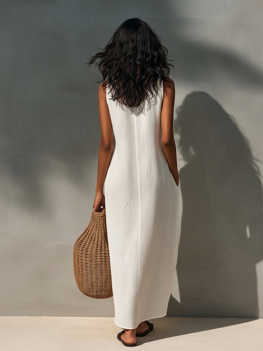 Maxi Dress with Cutout V-Neckline for Women - View 3