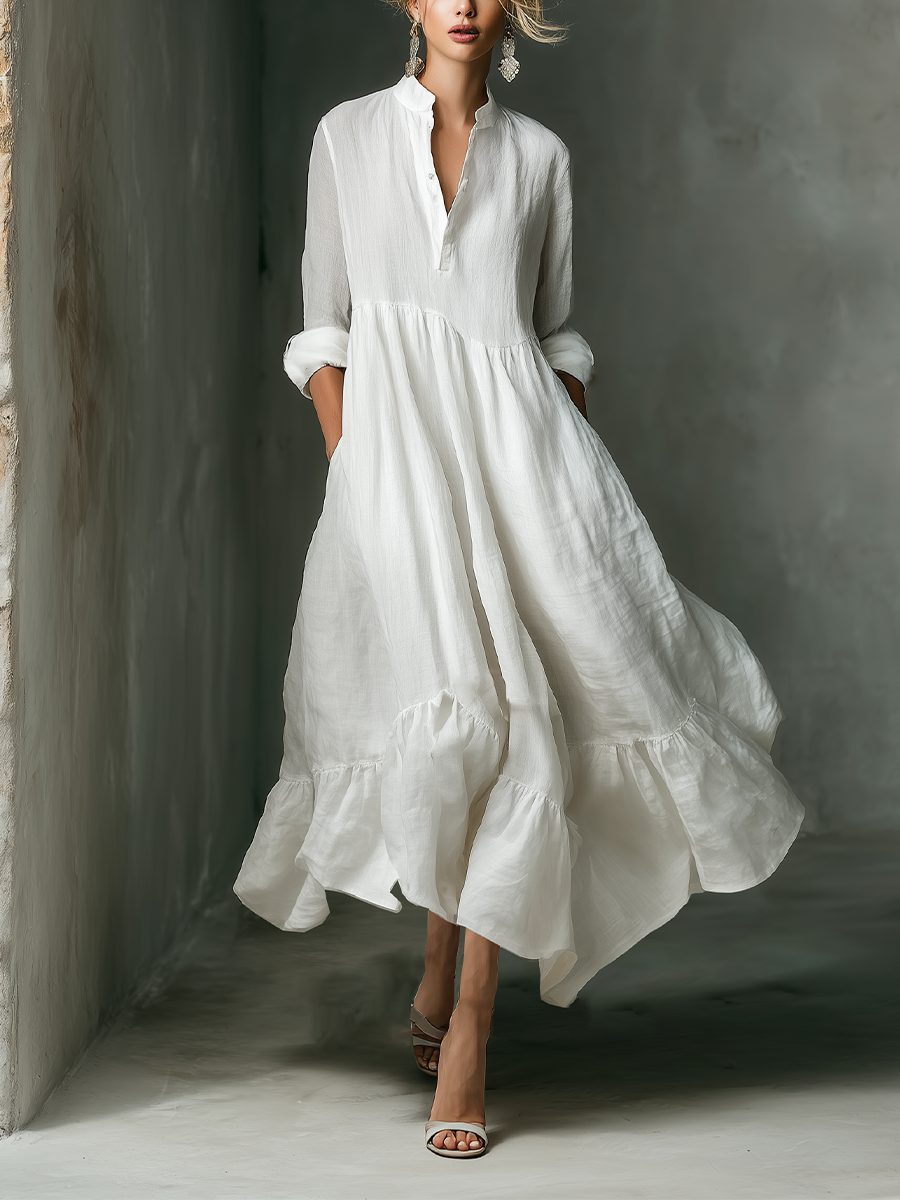 Maxi Shirt Dress with Ruffled Hem for Women