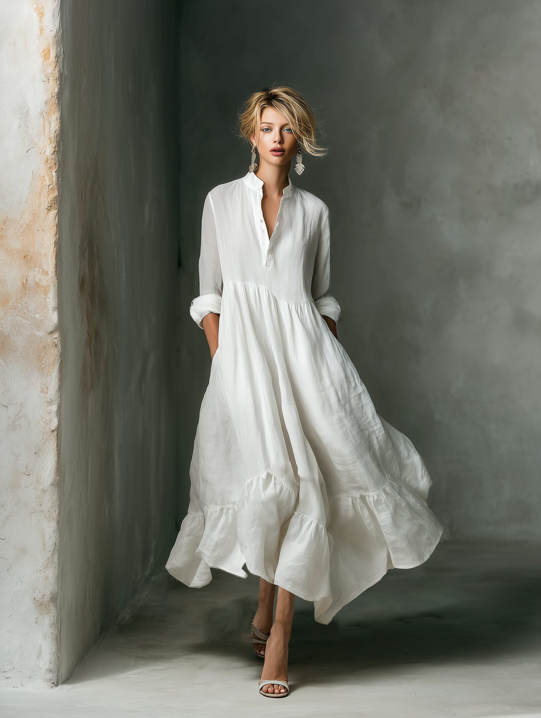 Maxi Shirt Dress with Ruffled Hem for Women - View 2