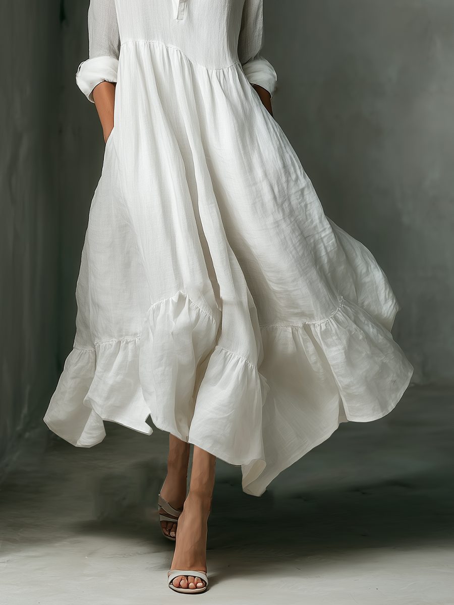 Maxi Shirt Dress with Ruffled Hem for Women - View 4