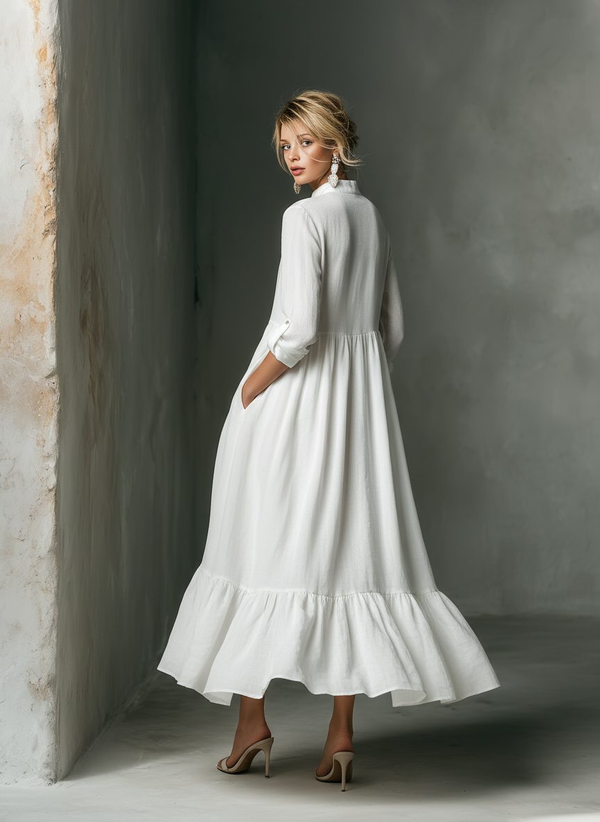 Maxi Shirt Dress with Ruffled Hem for Women - View 5