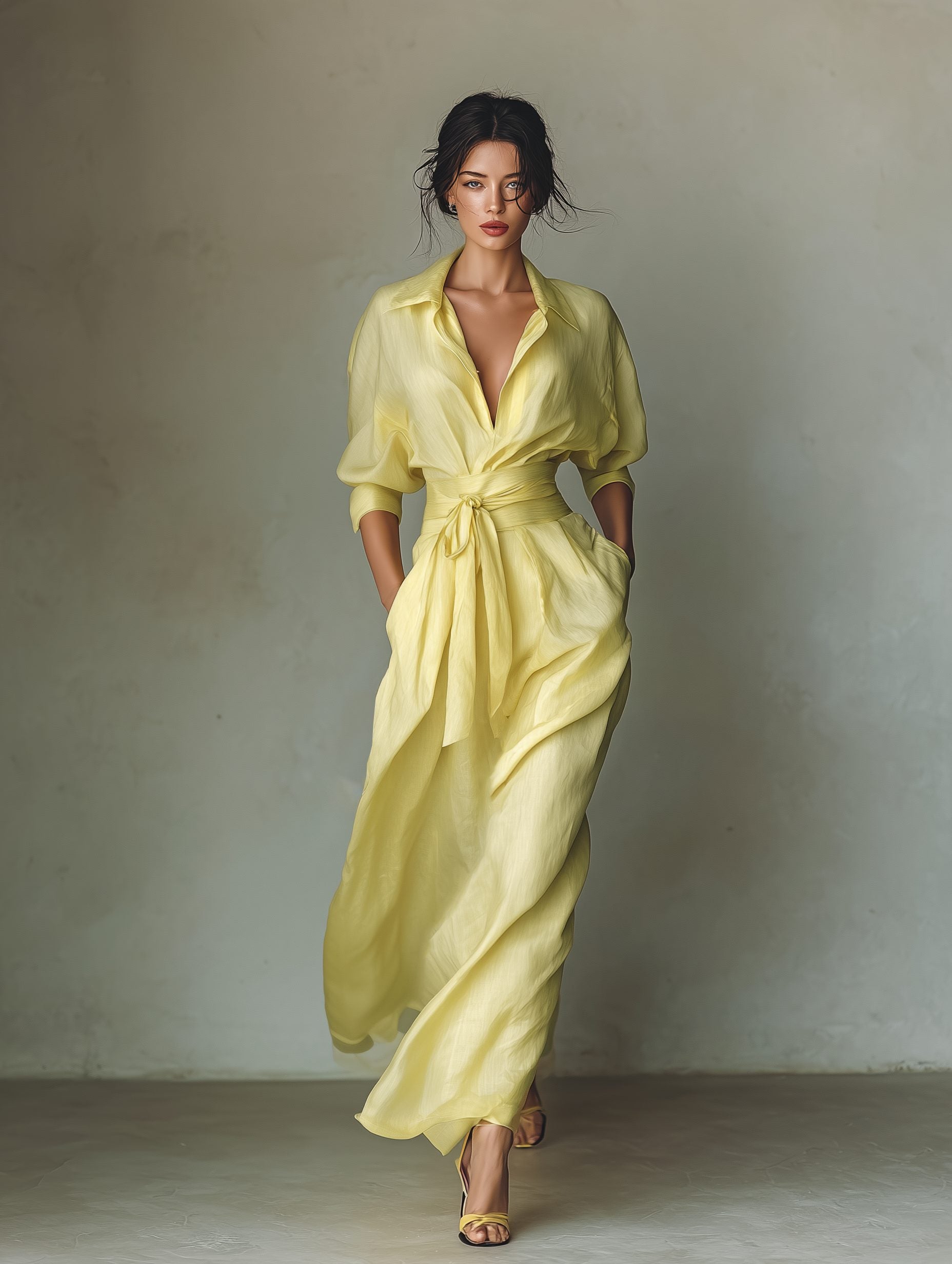 Maxi Shirt Dress with Tie Waist and Half Sleeves for Women - View 2