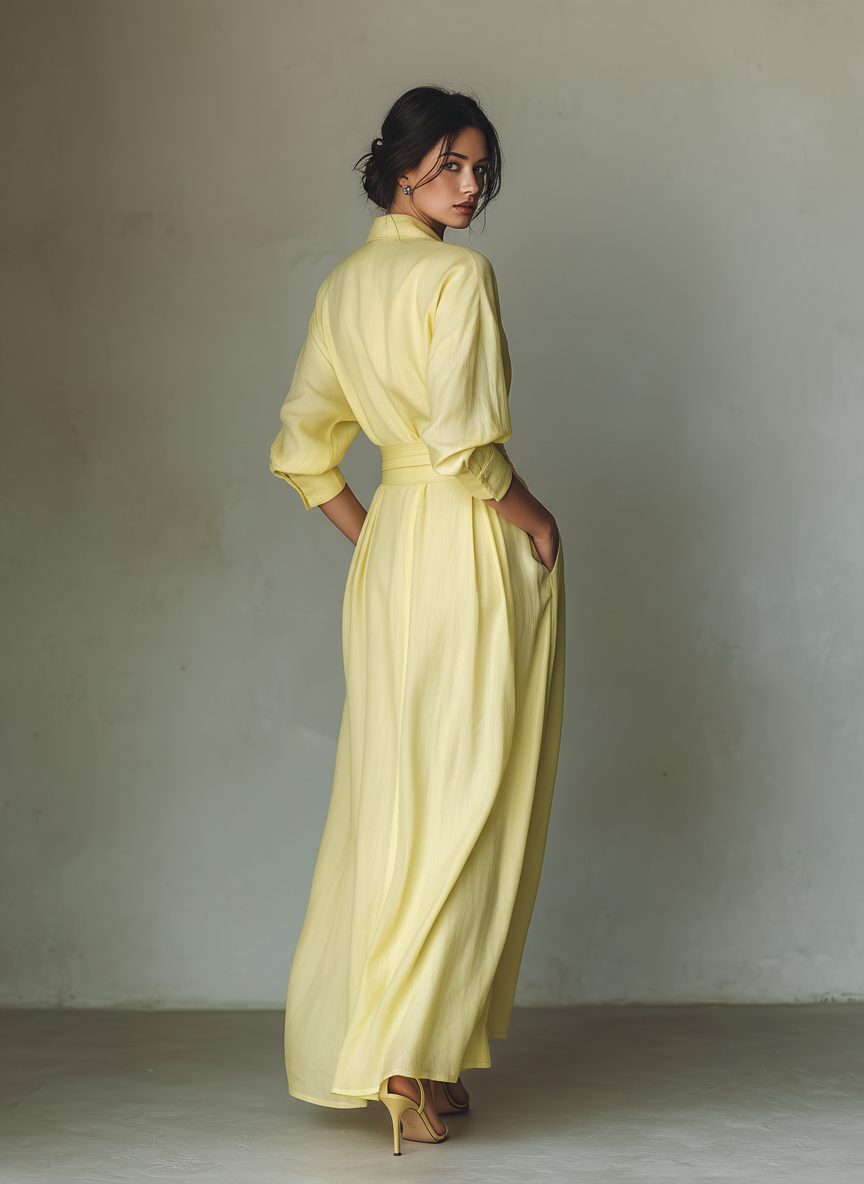Maxi Shirt Dress with Tie Waist and Half Sleeves for Women - View 5
