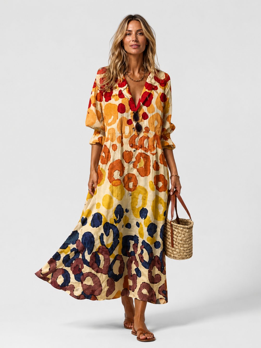 Maxi Shirt Dress with V-Neck for Women