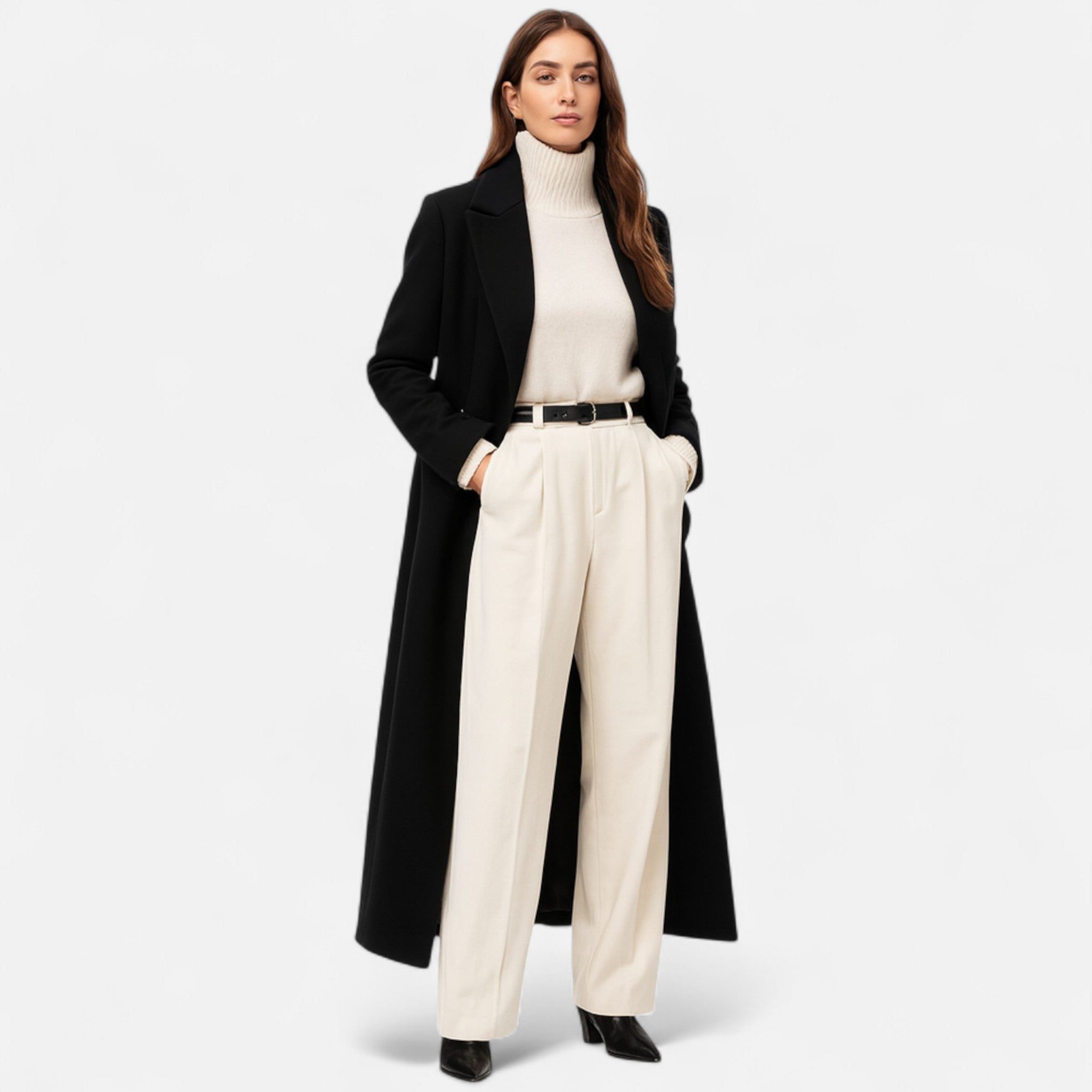 Maxi Tailored Coat with Notch Lapel for Women