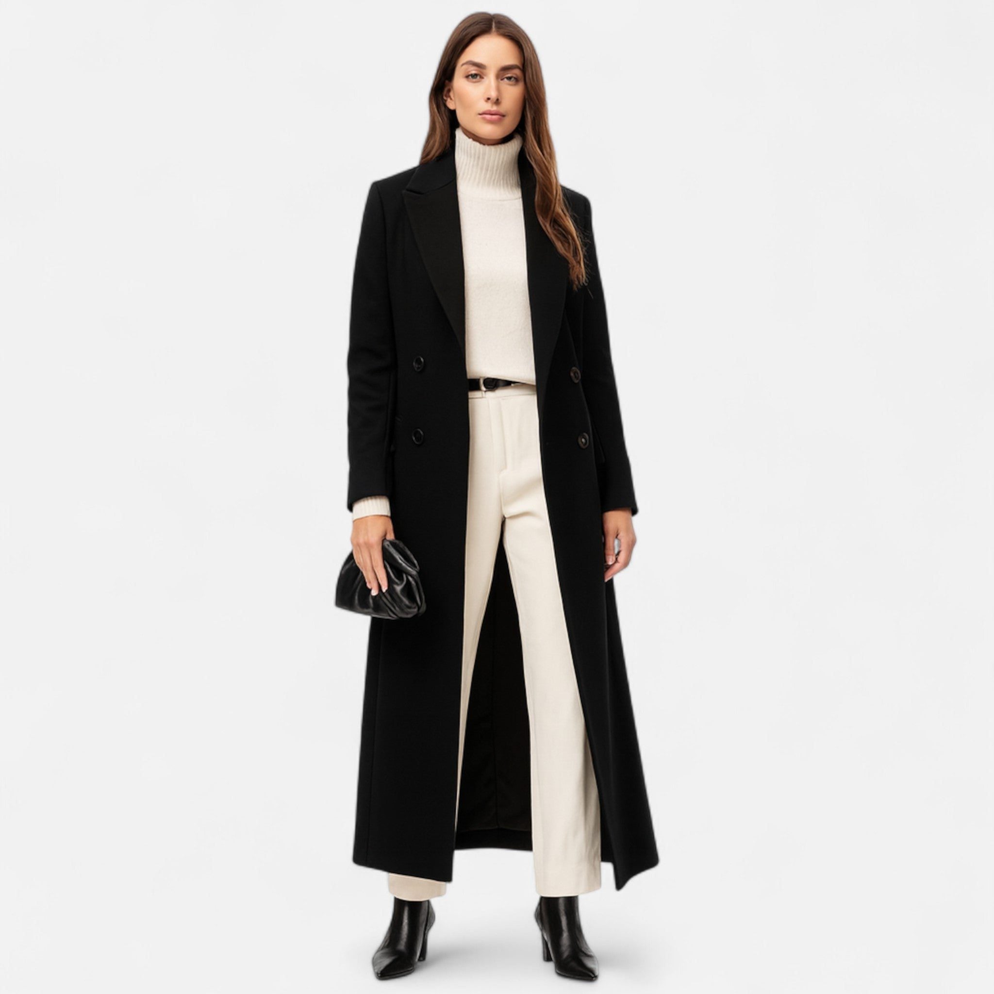 Maxi Tailored Coat with Notch Lapel for Women - View 3