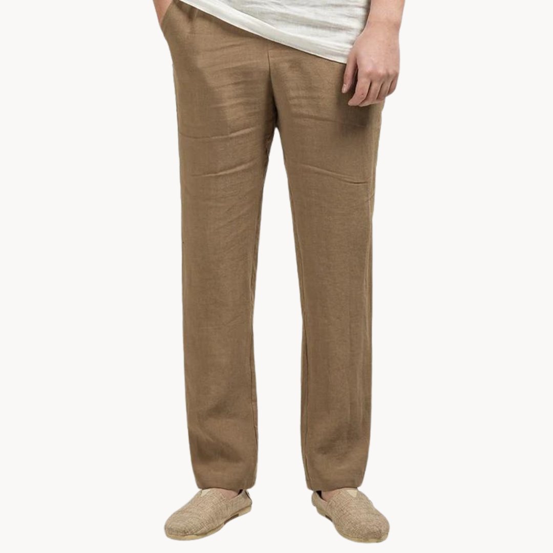 Linen Straight Leg Trousers with Elastic Waist for Men