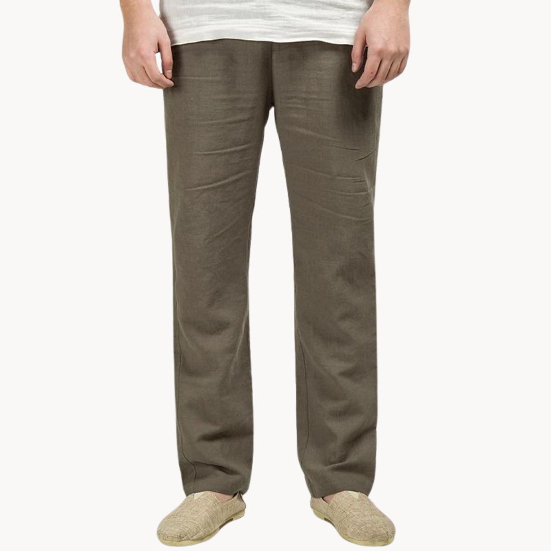 Linen Straight Leg Trousers with Elastic Waist for Men