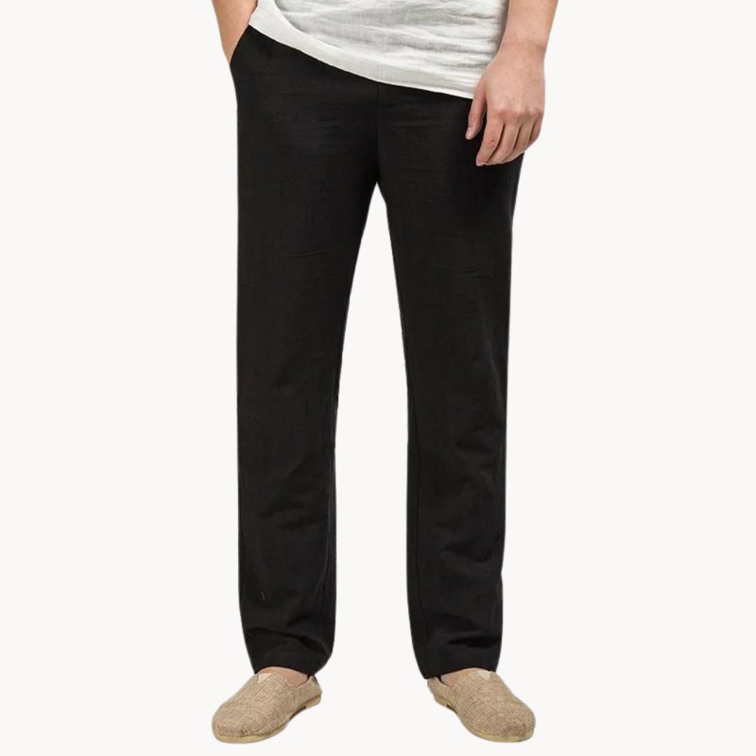 Linen Straight Leg Trousers with Elastic Waist for Men