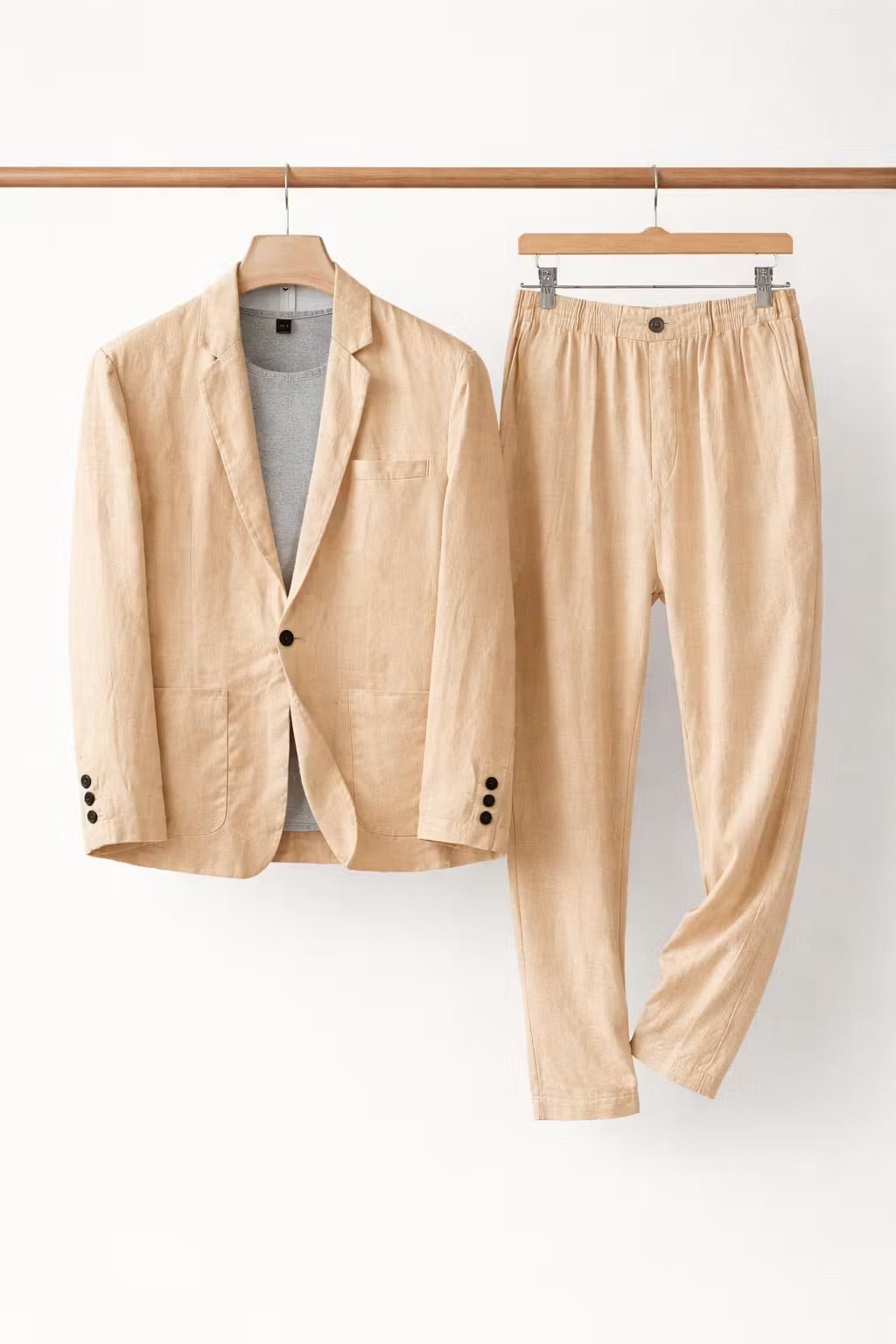 Relaxed Fit Linen Two-Piece Suit Set for Men