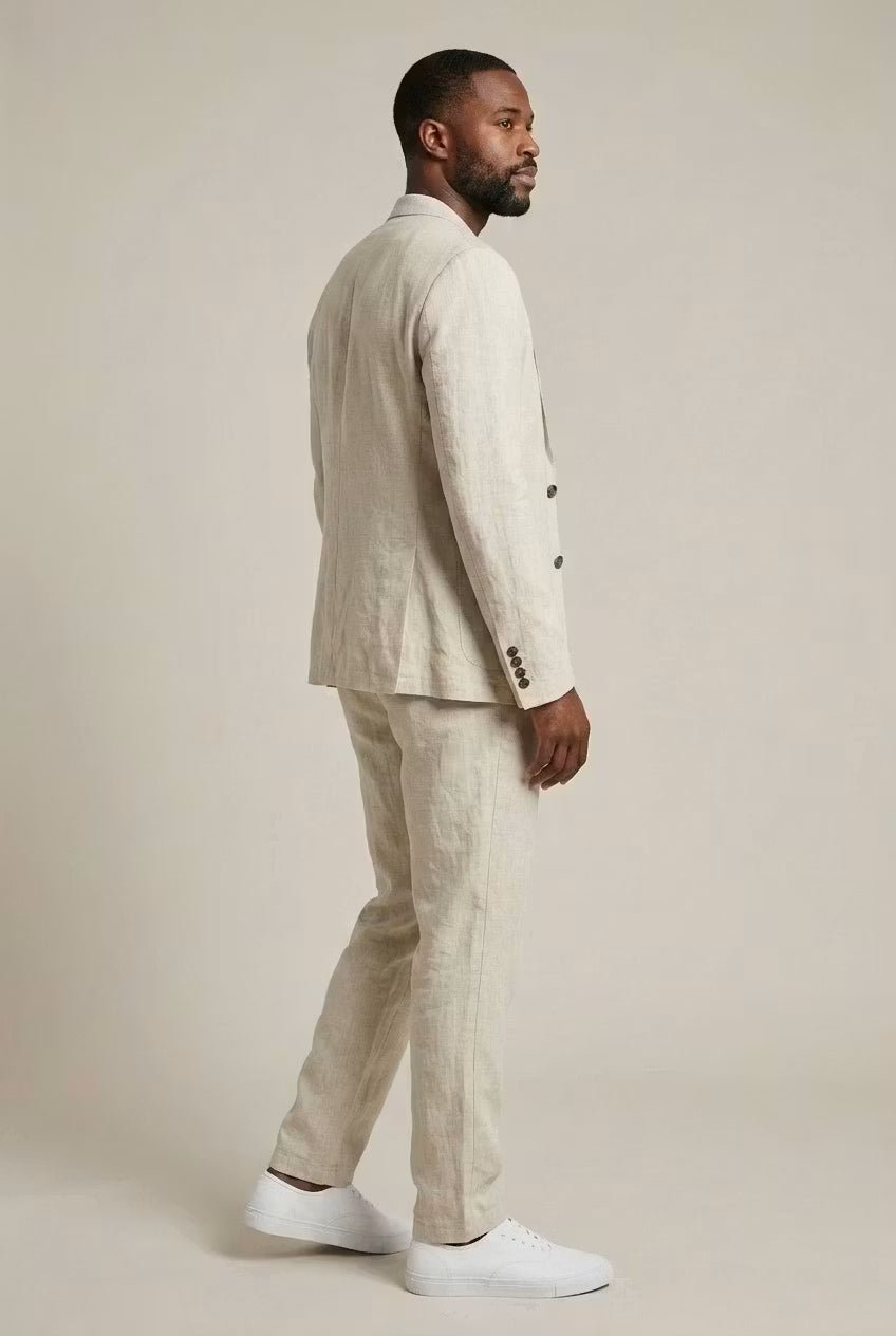 Relaxed Fit Linen Two-Piece Suit Set for Men
