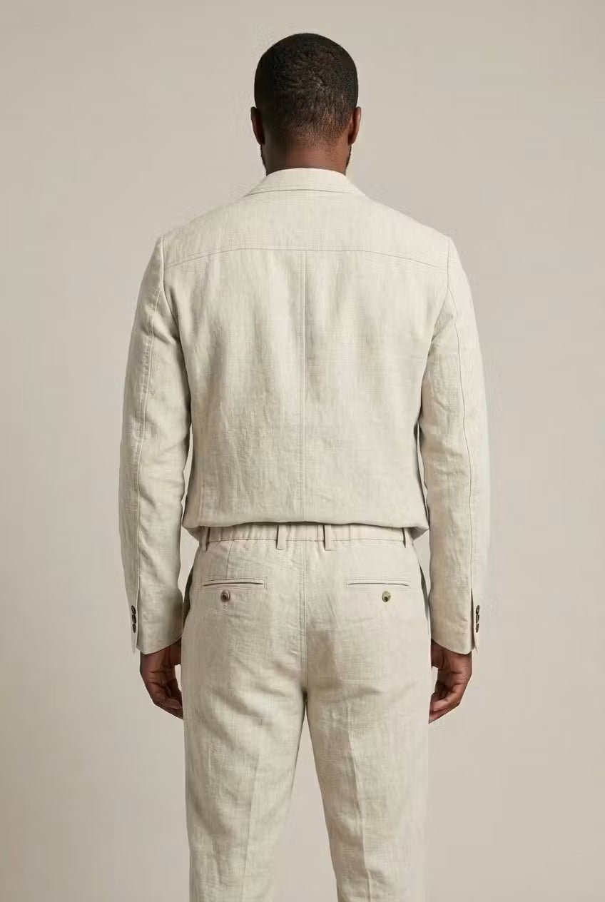 Relaxed Fit Linen Two-Piece Suit Set for Men