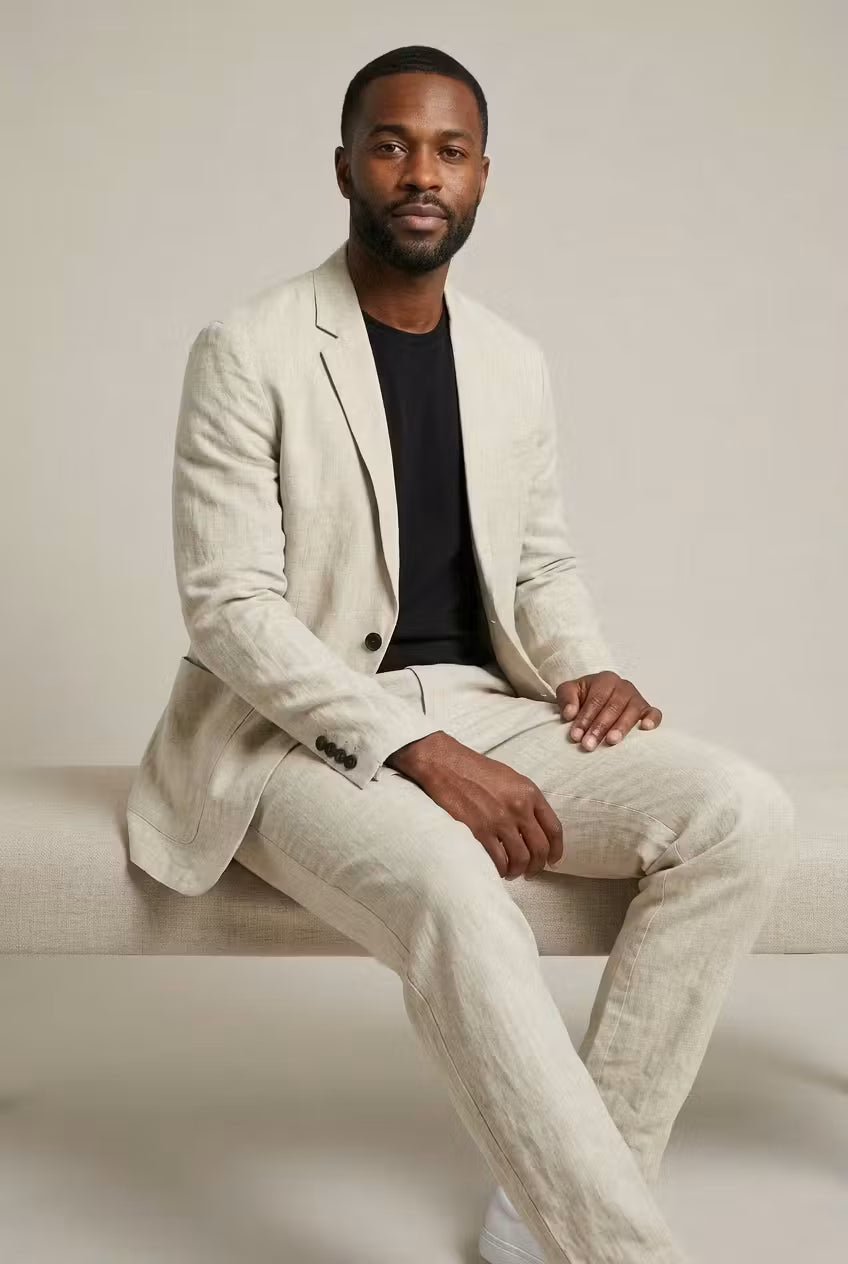 Relaxed Fit Linen Two-Piece Suit Set for Men