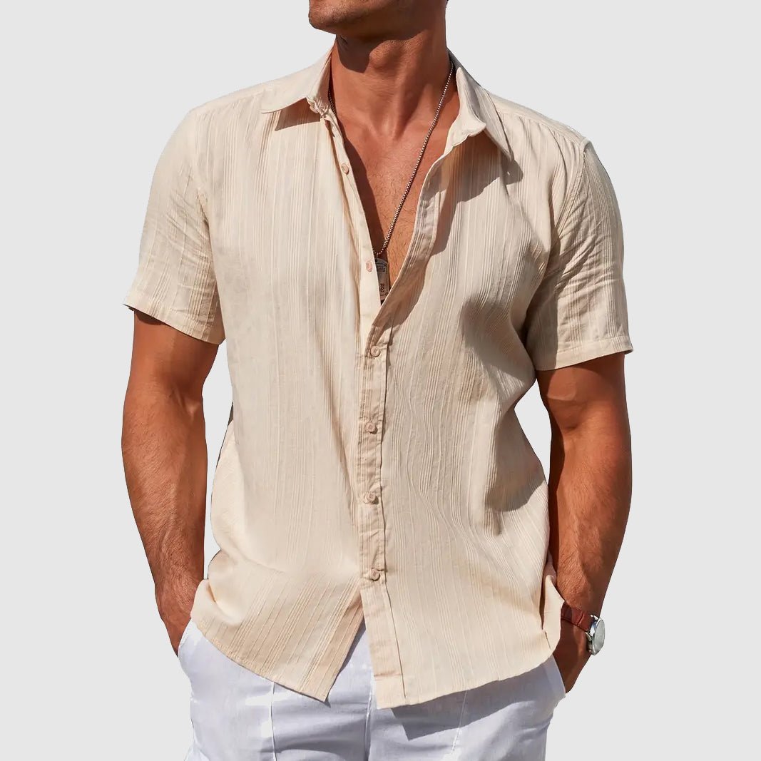 Short Sleeve Textured Linen Shirt for Men