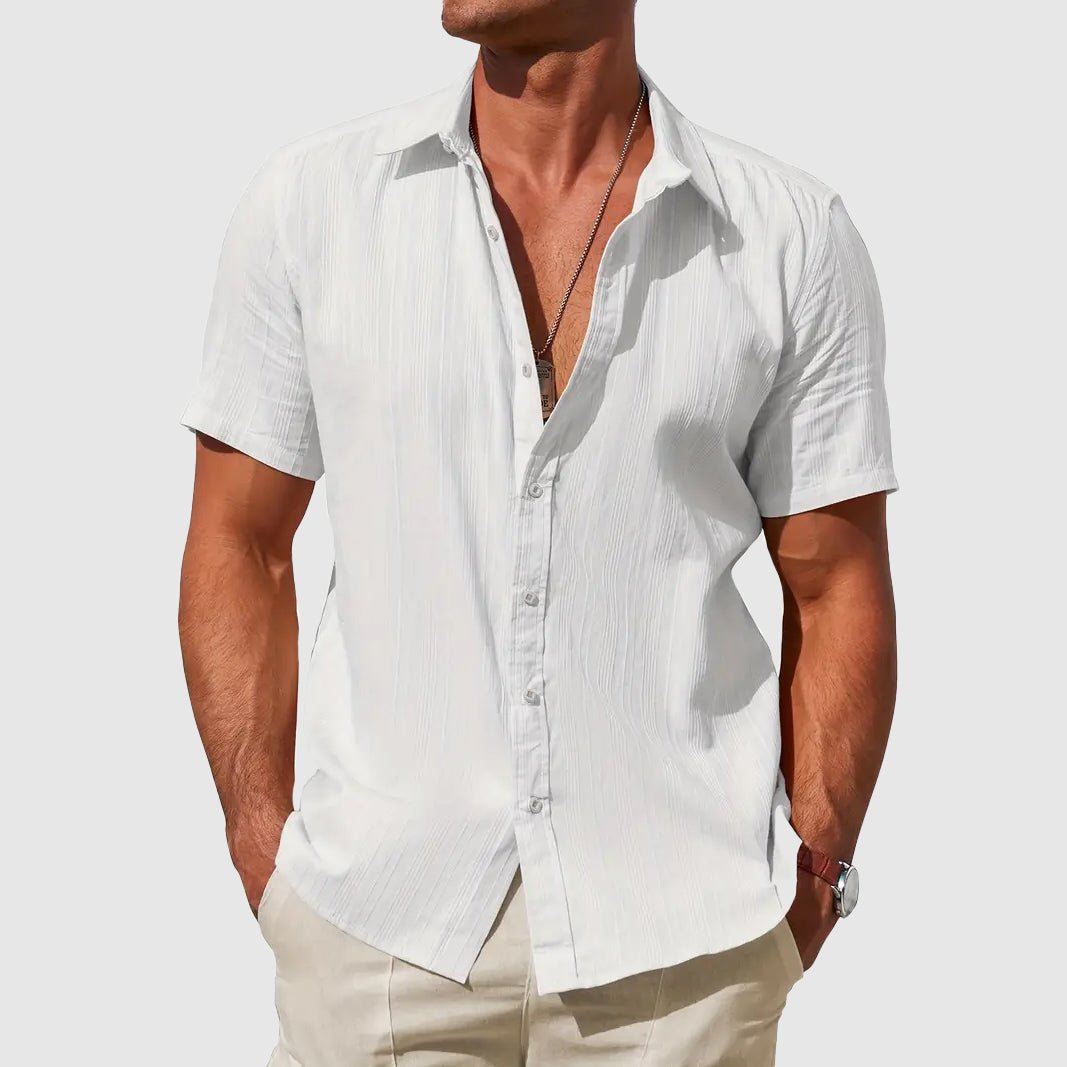 Short Sleeve Textured Linen Shirt for Men