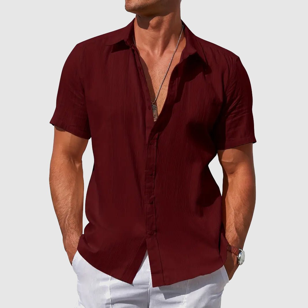 Short Sleeve Textured Linen Shirt for Men