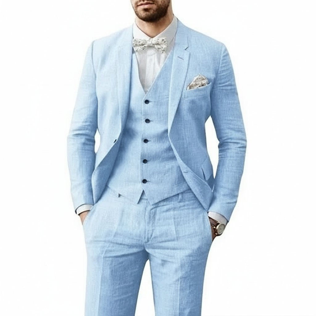 Three-Piece Linen Wedding Suit Set for Men