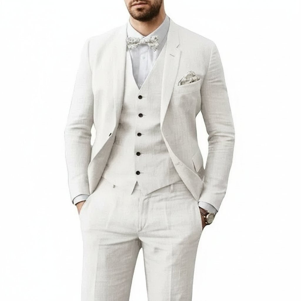 Three-Piece Linen Wedding Suit Set for Men