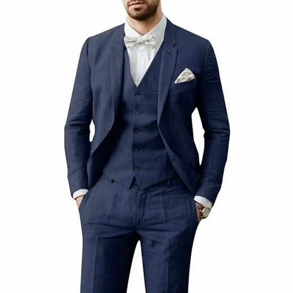 Three-Piece Linen Wedding Suit Set for Men