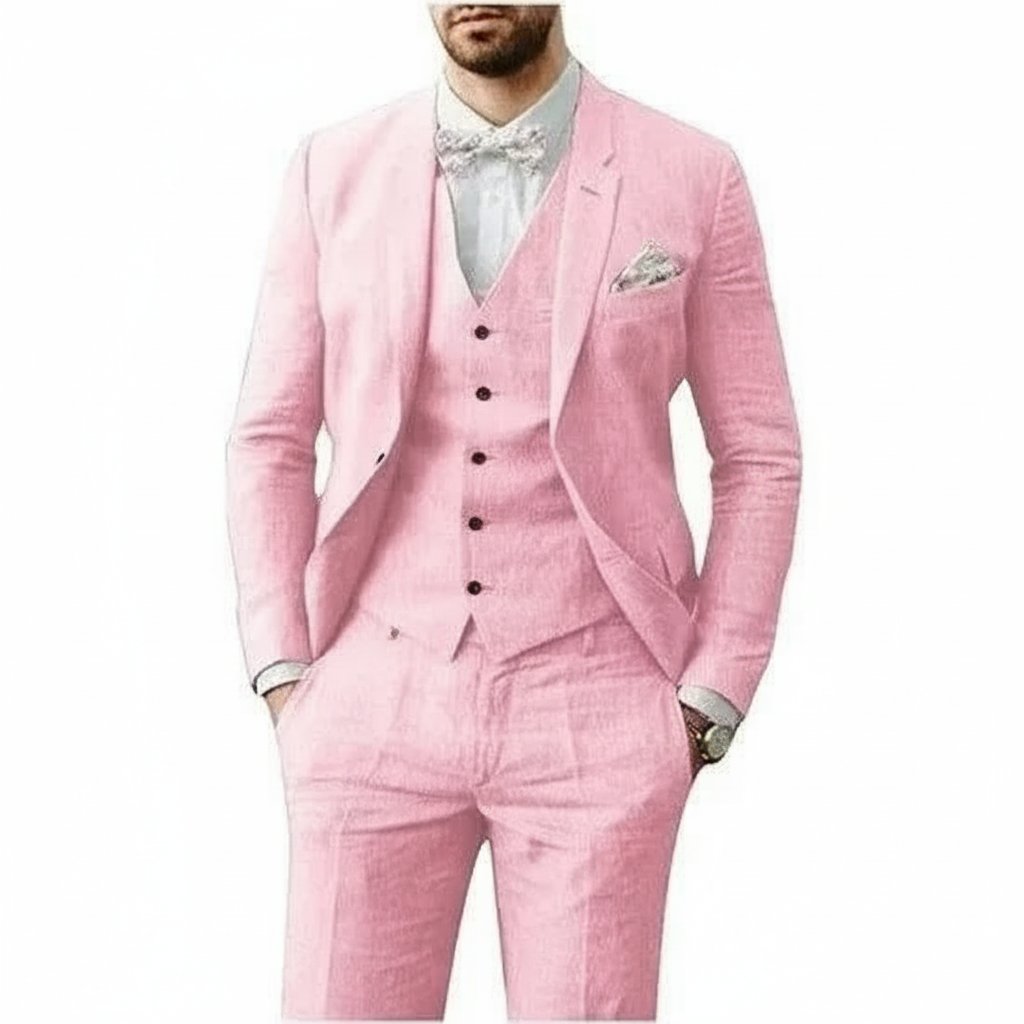 Three-Piece Linen Wedding Suit Set for Men