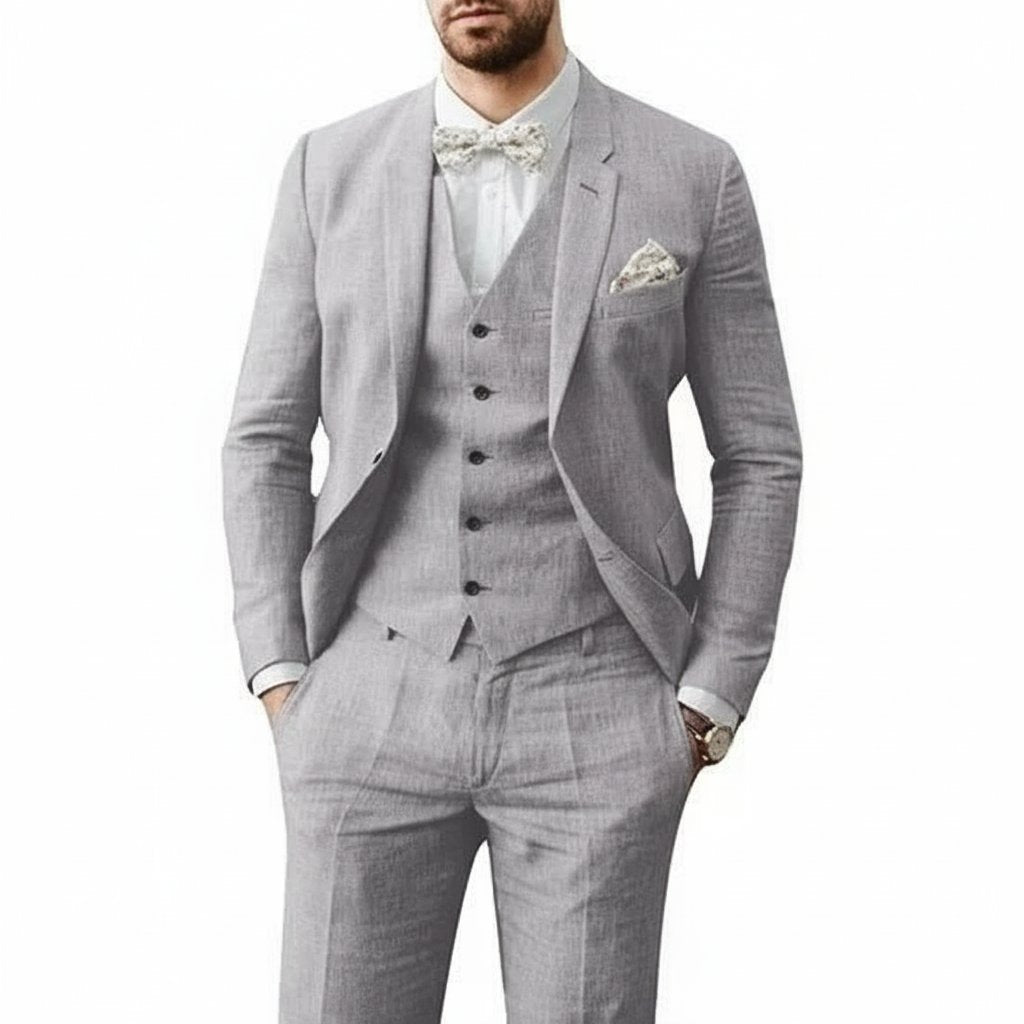 Three-Piece Linen Wedding Suit Set for Men
