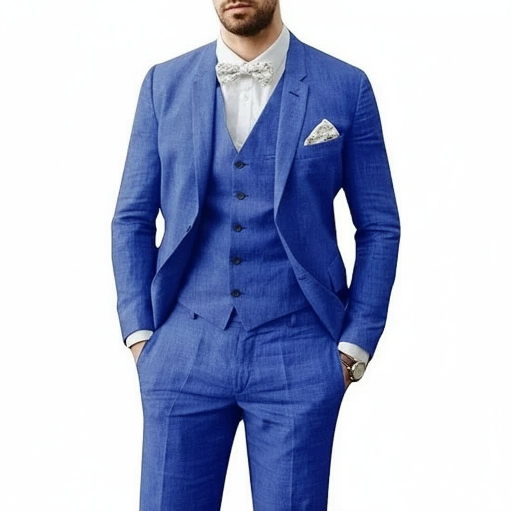 Three-Piece Linen Wedding Suit Set for Men