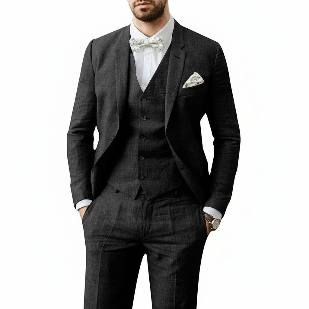 Three-Piece Linen Wedding Suit Set for Men