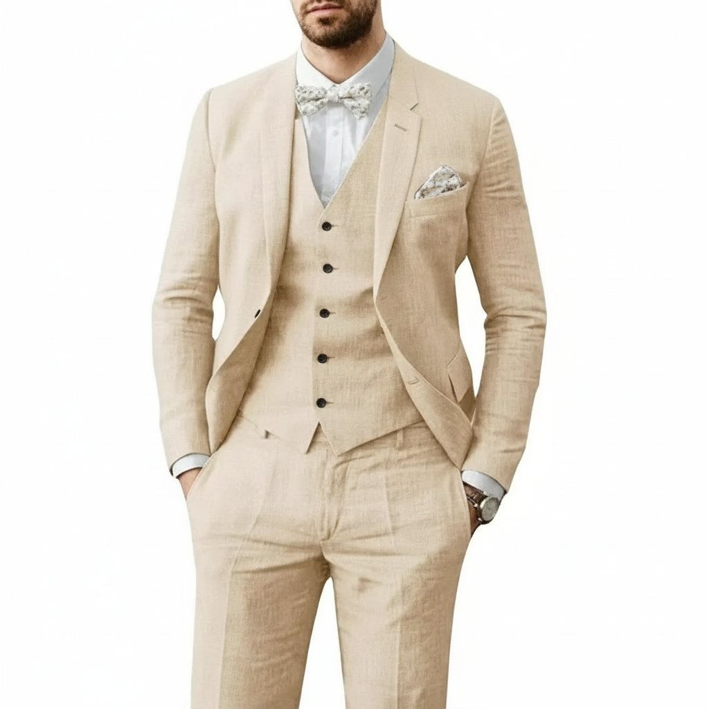 Three-Piece Linen Wedding Suit Set for Men