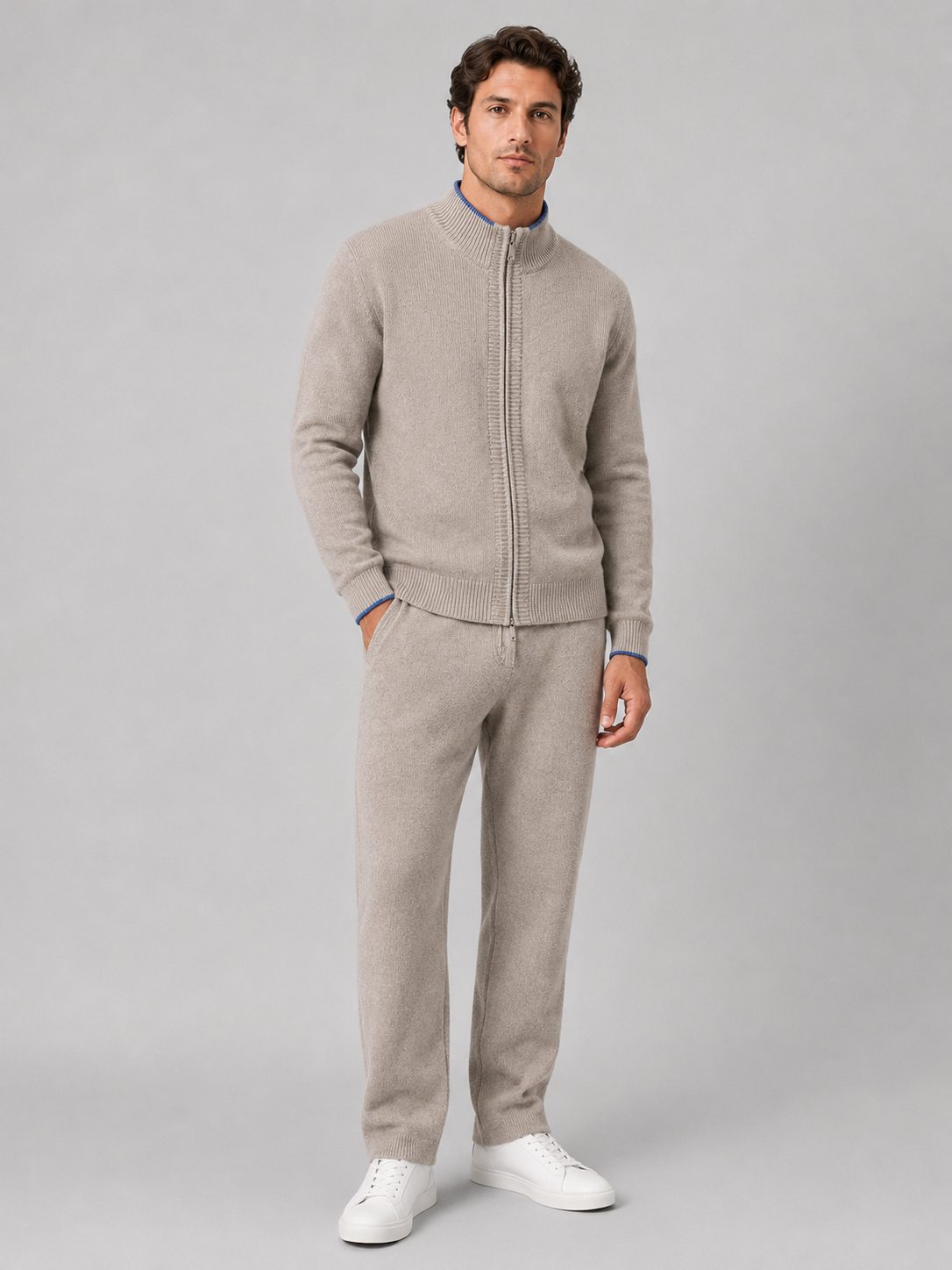 Merino Wool Zip-Up Lounge Set for Men - View 3