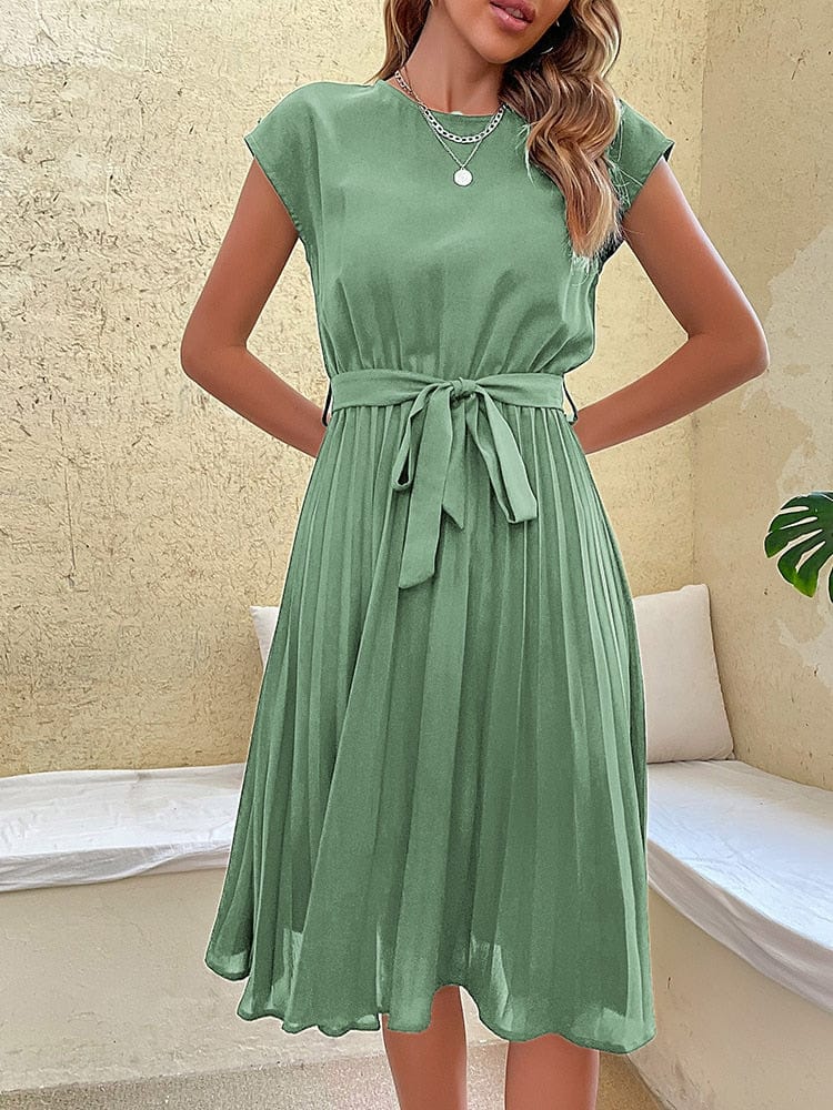 Belted A-Line Midi Ibiza Dress for Women