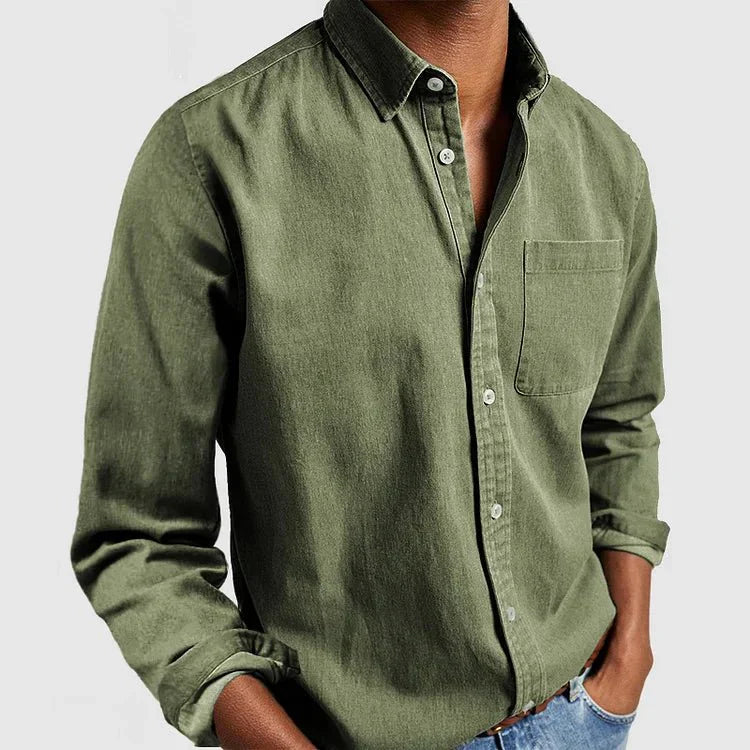 Linen Regular Fit Button-Down Shirt for Men