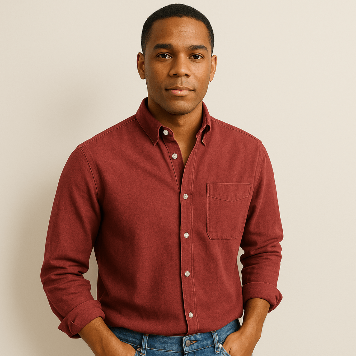 Linen Regular Fit Button-Down Shirt for Men