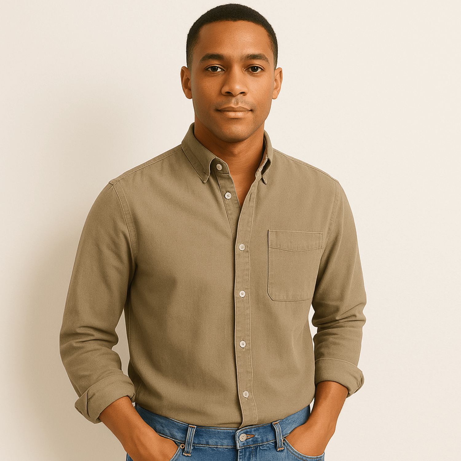 Linen Regular Fit Button-Down Shirt for Men