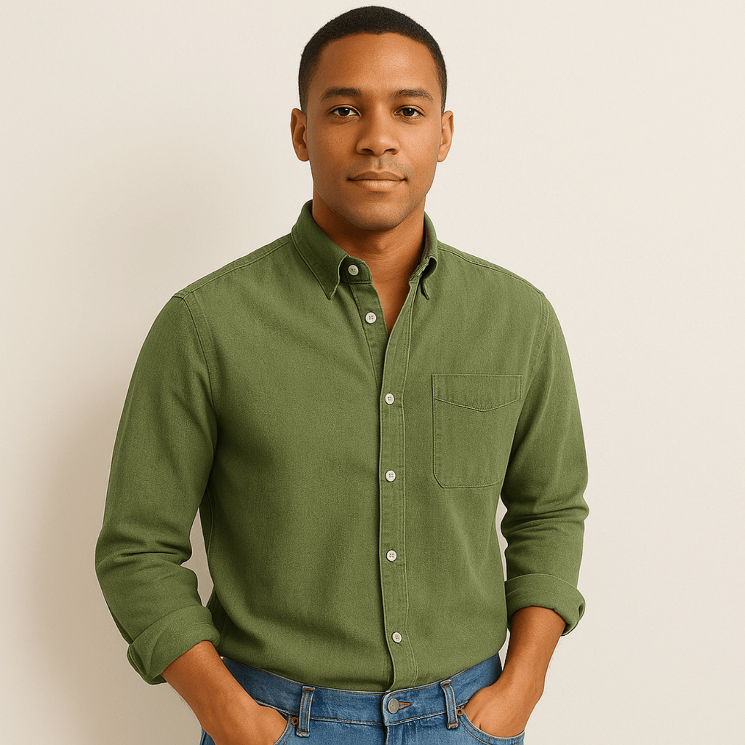 Linen Regular Fit Button-Down Shirt for Men