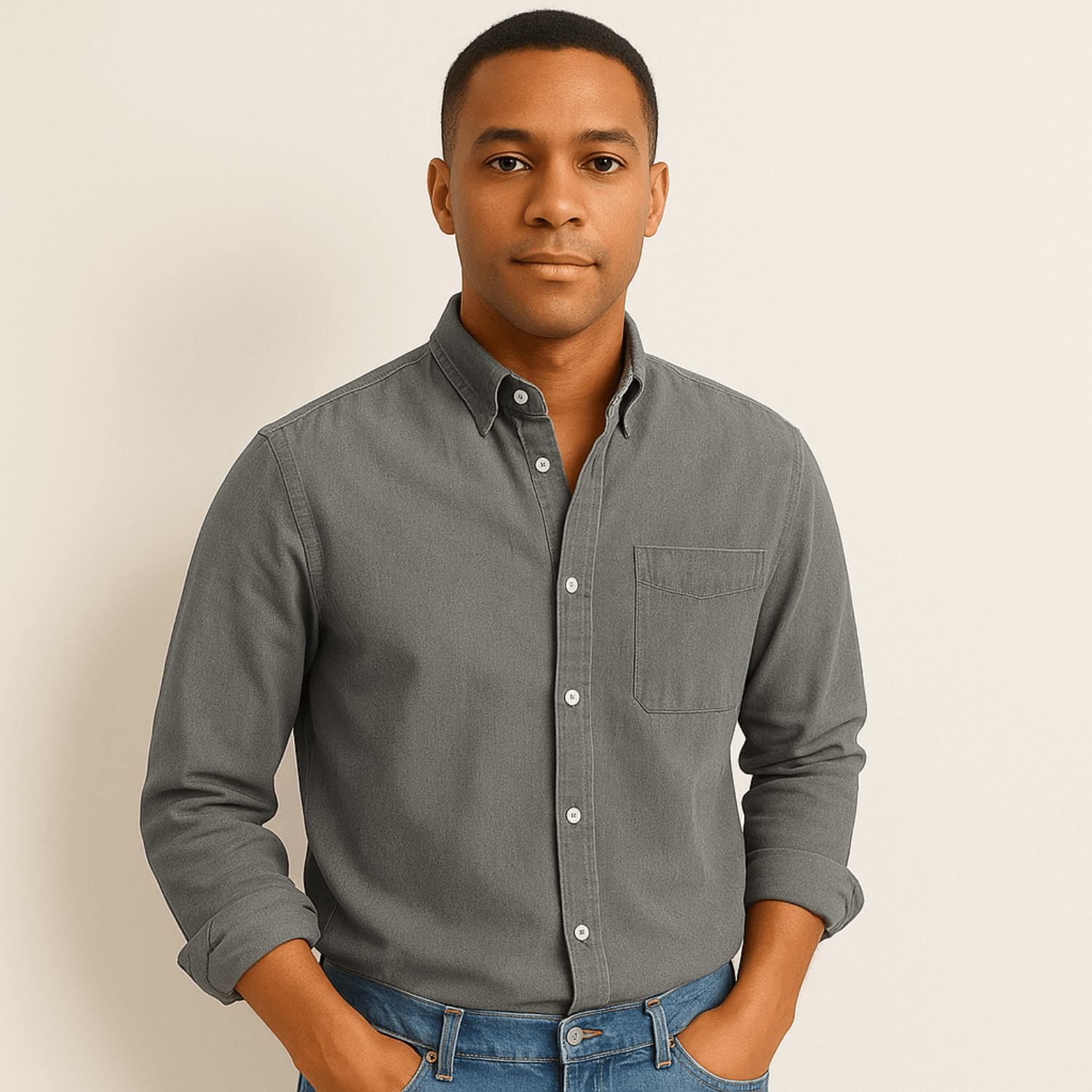 Linen Regular Fit Button-Down Shirt for Men