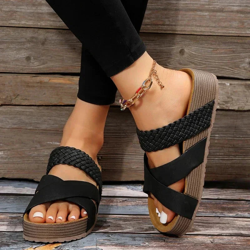 Braided Platform Sandals with Cross Straps for Women
