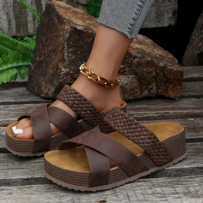 Braided Platform Sandals with Cross Straps for Women