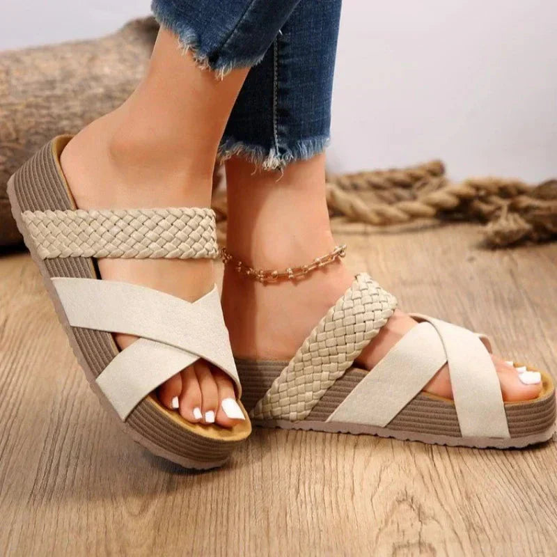 Braided Platform Sandals with Cross Straps for Women