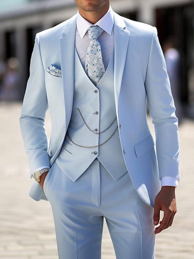 Notch Lapel Double-Breasted Three-Piece Suit for Men