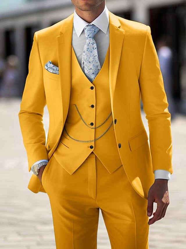 Notch Lapel Double-Breasted Three-Piece Suit for Men - Yellow