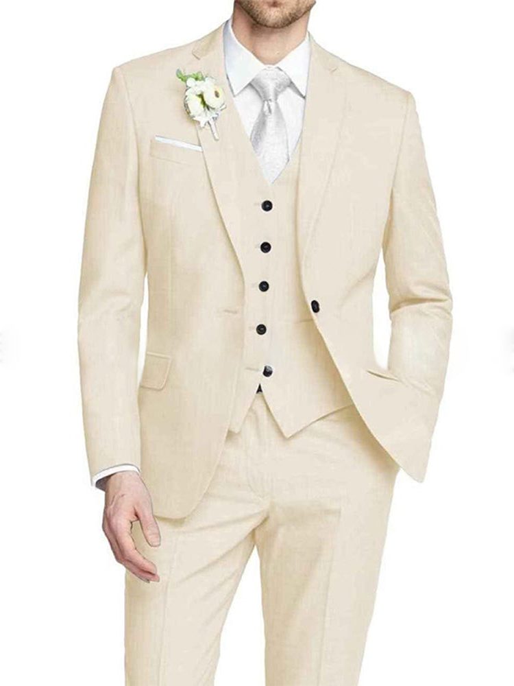 Notch Lapel Single-Breasted Suit for Men - Ivory