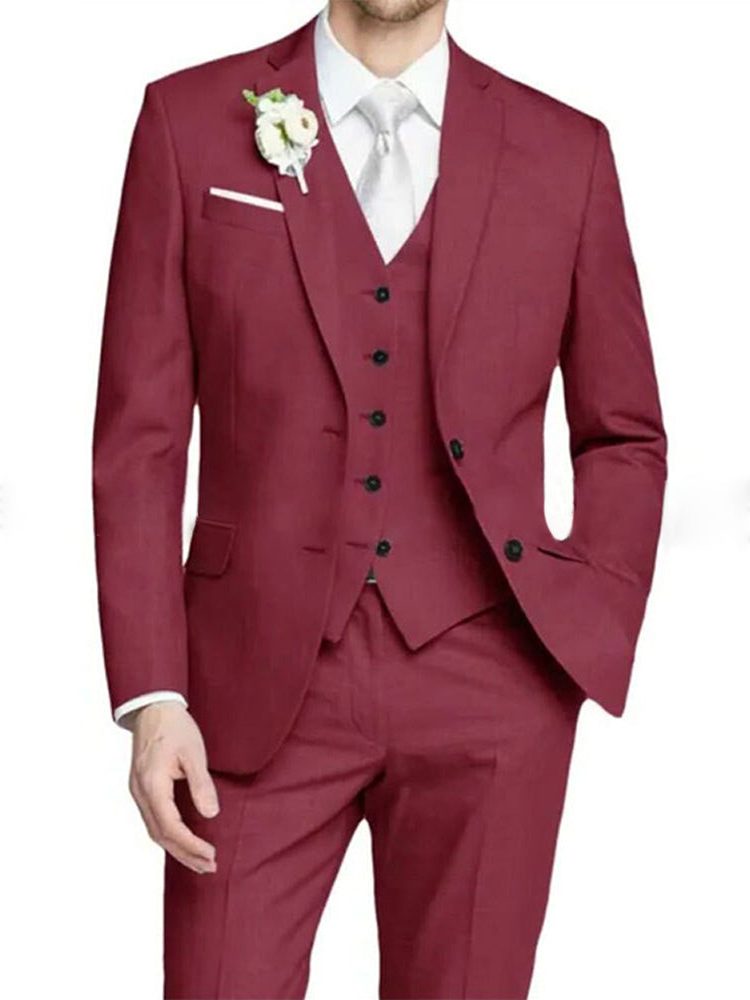 Notch Lapel Single-Breasted Suit for Men - Wine Red