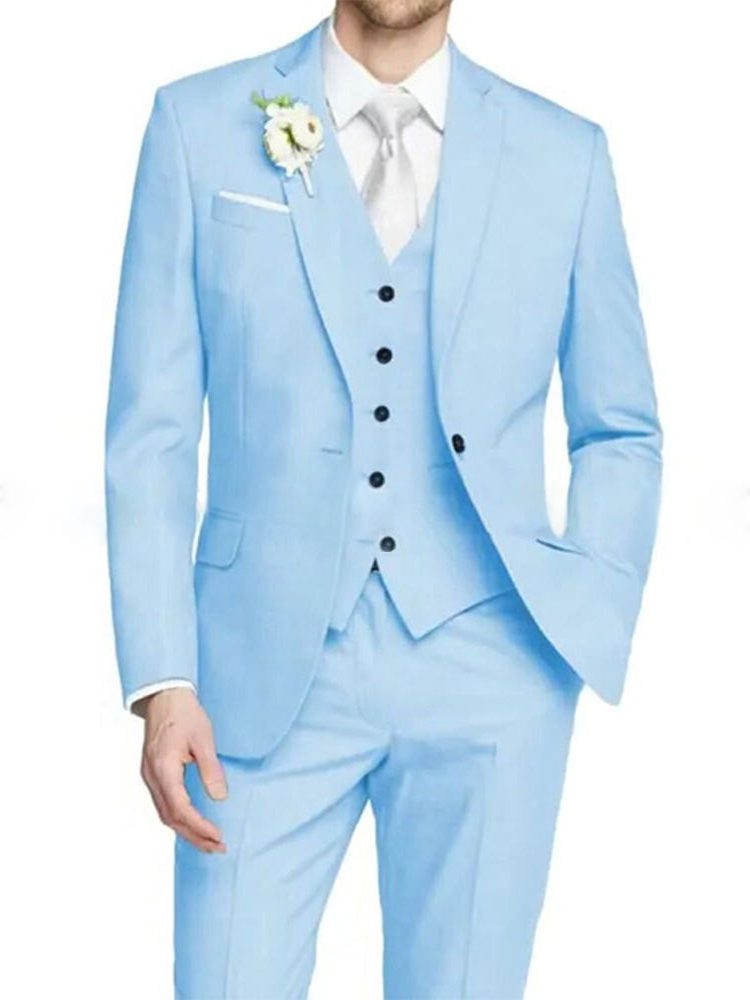 Notch Lapel Single-Breasted Suit for Men - Light Blue